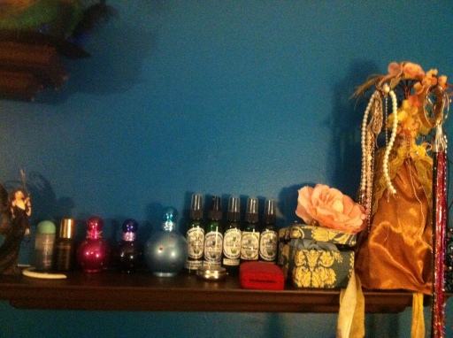 Goth Rosary and Britney Spears perfume, a winning combination.
